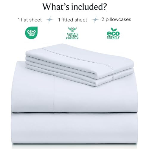 Image of LuxClub 4 PC Sheet Set Bed Sheets Deep Pockets 16 inch Eco Friendly Wrinkle Free Cooling Machine Washable Hotel Bedding Silky Soft - Baby Blue Queen