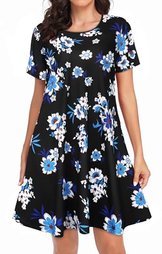 Image of Womens Summer Dresses Beach Casual Loose Tshirt Floral Short Sleeve Flowy Pockets Sundresses 2026