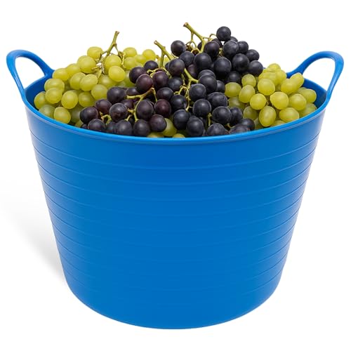 Capazo Uso alimentario, Espuerta de plástico Flexible, Fabricado en PE-LD con Certificado Uso alimentario, 42 litros, Diámetro Superior 44 cm, Diámetro Inferior 34 cm, Altura 32.5 cm, Azul