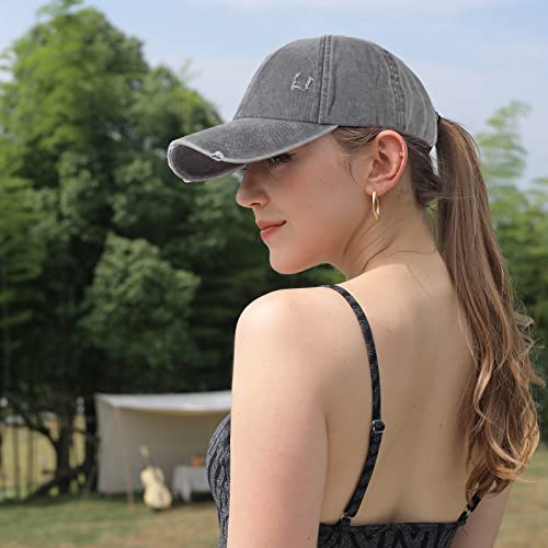 Image of HH HOFNEN Ponytail Hat for Women Washed Distressed Baseball Cap Ponycaps
