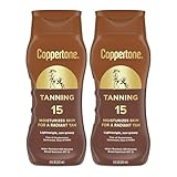 Coppertone Tanning Sunscreen Lotion, SPF 15, Broad Spectrum, Water Resistant | Vitamin E Enriched | Free of Harmful Chemicals | 16 Fl Oz | Pack of 2