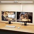 SIBRILLE LED Desk Lamp for Home Office - Eye-Caring Computer Desk Light with Clamp, Adjustable Work Lamp with Color Changing, Dimmable Double Head Monitor Light with Gooseneck, White