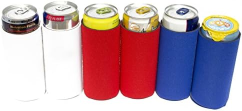 Knot Board Sports Slim Ultra Cans Beverage Insulators, Blue Coolie Fits Michelob Ultra, Tall Co oz.ie Set Of 6, Can Neoprene Sleeves, Beverage Coolers, Pack Of Six. Blank, Red, White, And Blue.