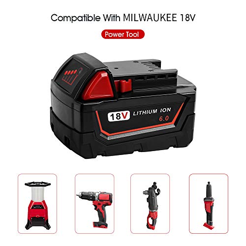 Jialipok M18 6.0Ah Battery Replacement for Milwaikee 18V Cordless Power Tool Lithium Battery M18 48-11-1815 48-11-1820 48-11-1822 48-11-1840 48-11-1841 48-11-1850 Battery