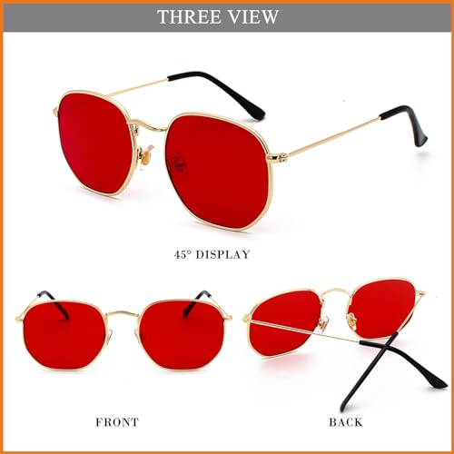 HJSTES Small Polarized Sunglasses Women Men Trendy Hexagonal Metal Frame Mirrored Lens UV Protection4