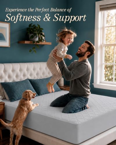 Image of Quilted Fitted Mattress Pad, Full Mattress Protector Topper with Deep Pocket Stretches up to 16 Inches, Machine Washable Mattress Cover by Utopia Bedding (Light Grey)