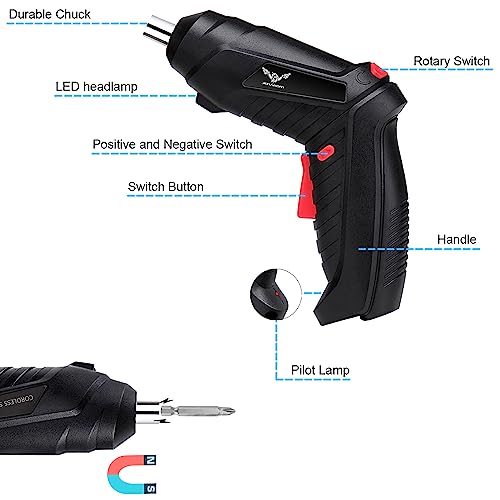 JENABOM 8 in 1 Electric Screwdriver, 3.6V Cordless Drill Screwdriver Rechargeable, 3.5N·m Max Torque Electric Screw Gun with 6 Accessory Kit, Micro USB, Front LED Light, Easy for Small Home Projects by JENABOM - Image 2