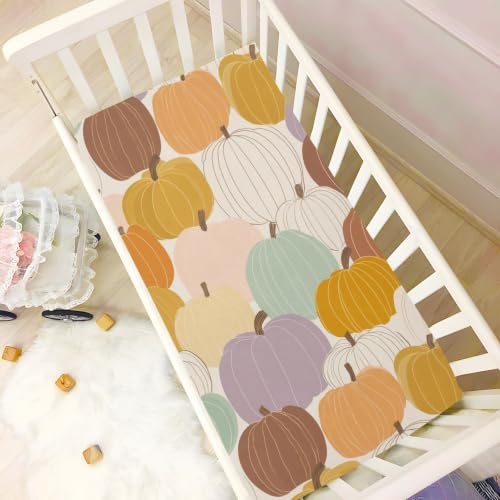 Image of Crib Sheet Breathable Soft Crib Mattress Sheet for Baby Toddler Boys Girls Fitted Pack n Play Crib Sheet Fit Standard Crib Mattress 39 x 27 Inch Pumpkins Fall