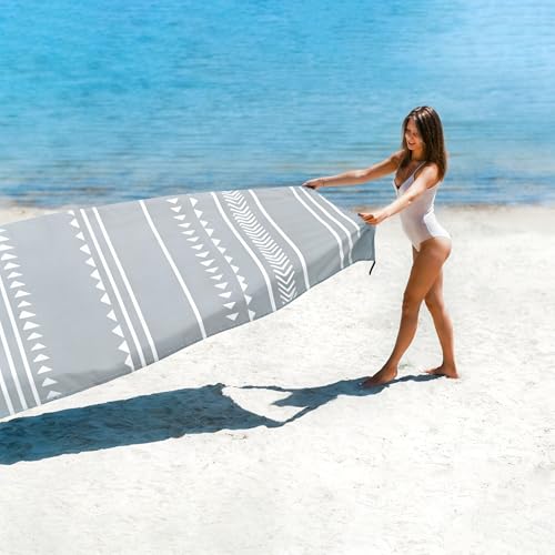 ADecor Beach Blanket Waterproof Sandproof, Extra Large Beach Mat for 2-6 Adult with Stakes & Storage Bag, Sand Free Lightweight Outdoor Picnic Blankets for Travel, Camping, Hiking-Gray Geometry — view 4
