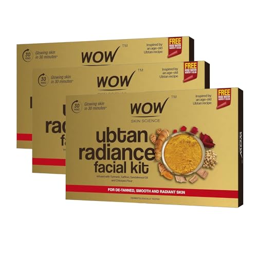 Image of WOW Skin Science Ubtan Radiance Facial Kit for Glowing Skin|Helps Remove Tan and Gives Radiant Skin | 6 Easy Steps | Suitable for All Skin Types | Free Rose Water | 85ml | Pack of 3