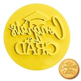 Heyiminy Graduation Fondant Stamp, Congrats Grad Cookie Stamp, 3D Raised Design Graduation Fondant Embosser for DIY Baking Cake Decorating Cookies Sugar Paste Cupcake Topper, 3.15inch, Yellow