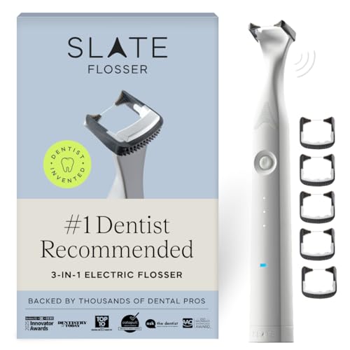 Slate Pro Electric Flosser | Dentist-Invented 3-in-1 Rechargeable Flosser with Reusable Floss Heads, Gum Brushes & Tongue Scraper for a Complete Clean, Up to 14,000 Sonic Vibrations, PFAS/PTFE-Free