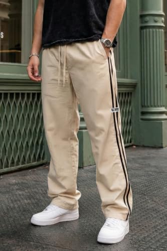 Image of Veirdo Cotton Terry Side Striped Oversized Loose Fit Knitted Cargo for Men (Colors: Beige & Olive)