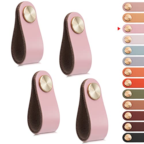 LEREATI 4pcs Leather Drawer Handles Drawer Knobs Kitchen Cupboard Handles, Leather Drawer Pulls for Cupboards Wardrobe