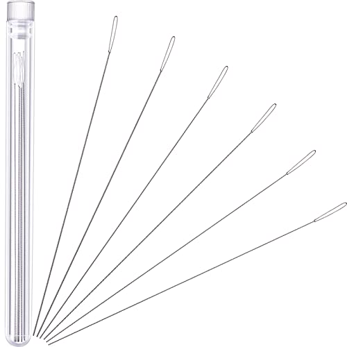 Chuangdi 6 Piezas de Agujas de Abalorios Bordado Plegable de Ojo Grande de Acero Inoxidable Agujas de Costura, Tamaños Variados (Estilo A)