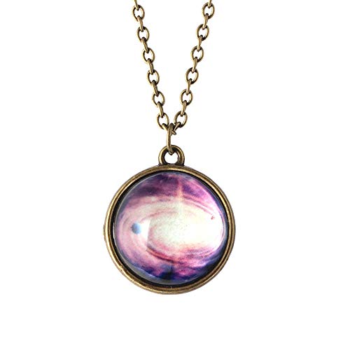 Koolee Eight Planets Necklace Pendent Double-Sided Glass Ball Universe Galaxy Solar System Guardian Stars Necklace for Women (I)