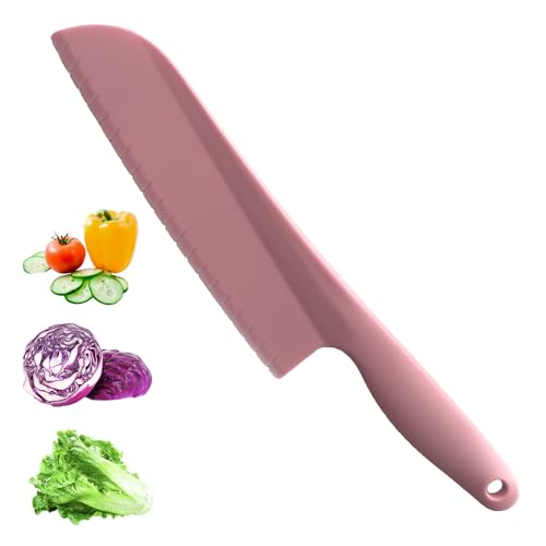 Image of Lettuce Knife to Prevent Browning, 11 inch Plastic Knife for Cutting Veggies, Fruits, Cakes, Brownies, Bread, Dishwasher Safe (1, Pink)