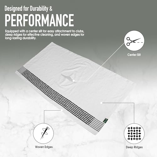 Large Golf Towel 110 x 55cm with Handy Centre Slit Design - Black or White Striped Golf Towels made with Deep Ridged and Absorbent Terry Cotton Material - Quickly Dry Rain, Sweat or any Moisture - Image 2
