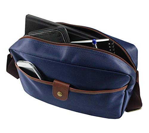 BOLSA TRANSVERSAL MASCULINA COM ALÇA AJUSTÁVEL ZÍPER E BOLSINHO MICROFIBRA JACKI DESIGN AZUL MARROM