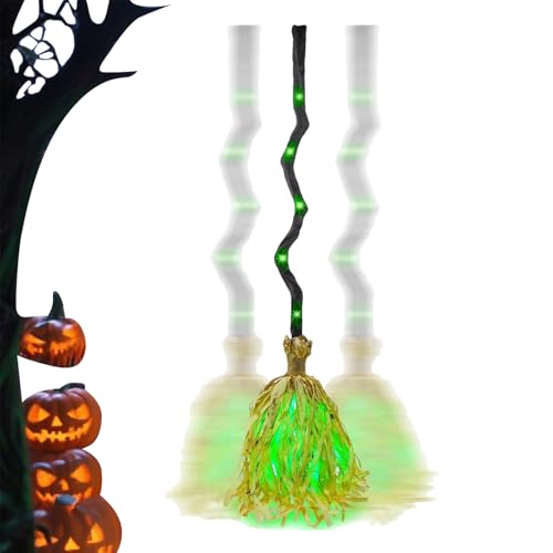 ハロウィンほうき装飾 | 緑色 LED ハロウィン ほうき 音付き - イルミネーション 怖い 装飾 ドア 玄関 家 屋外 パーティー 庭 室内 部屋 壁 家 パティオ,家 パーティー 玄関 ポーチ 庭 壁 部屋 飾り