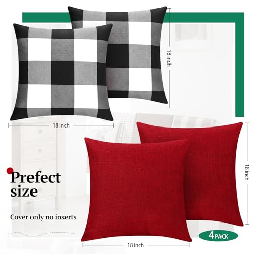 Breling 4 Pcs Buffalo Plaid Pillow Covers,Black White and Pure Red by Breling - Used condition - Image 2