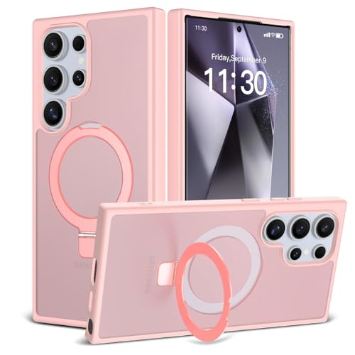ULXITEYU Magnetic for Samsung Galaxy S24 Ultra Case, 6.8", Compatible with MagSafe, Rugged Kickstand, Not-Yellowing Military-Grade Protection, Matte Pink