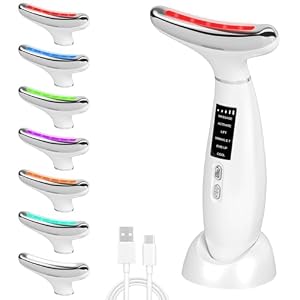 Neck Face Lifting Device, 7 LED Facial Massager with -5°C Cooling Head, 45°C EMS Microcurrent Massage 6 Modes 4 Intensity Levels, Anti-Wrinkle, Skin Tightening for Face Neck Eye Body Care Toning