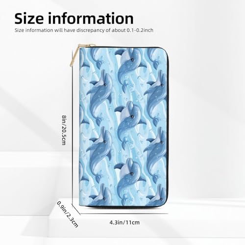 Leather Thin Slim Wallets for Women & Men - Cute Dolphin Ocean Print Card Wallet Holder with Zipper2