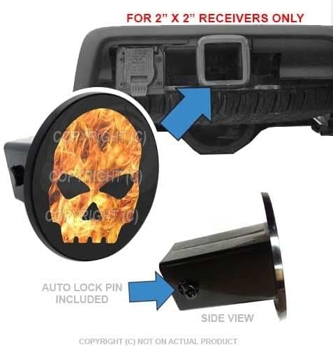 Custom Class 3 Tow Hitch Receiver 2" Insert Plug Truck & SUV - Flame Skull RF Style-9856-6798