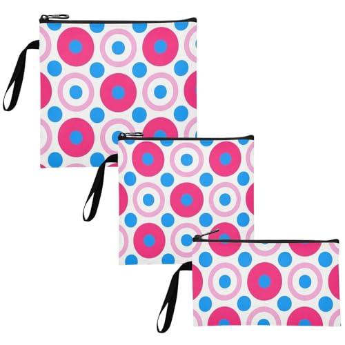 Yoogain Trendy Polka Dot Peach Blue 3-Pack Reusable Snack Bags and Sandwich Bags Waterproof Emergency Snacks Makeup Bag for Picnic Work Travel Office