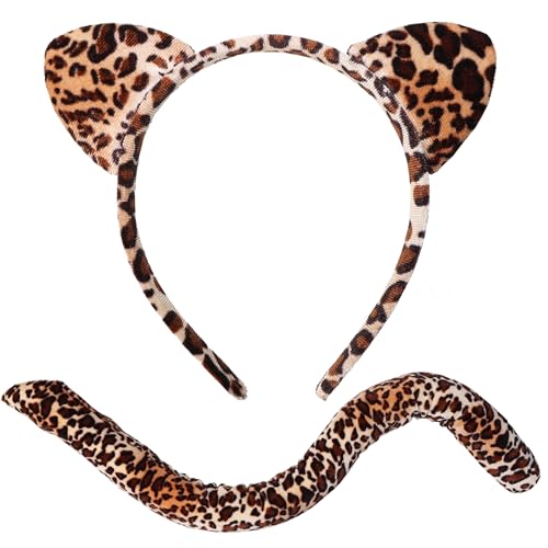 Tequise Cheetah Costume Accessories set- leopard Cat Ears Headband and Tail Animals Cartoon Characters Halloween cosplay dress Up