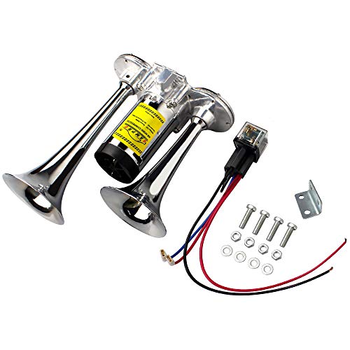 GAMPRO Air Horn 12V 135db, Chrome Zinc Dual Trumpet Air Horn with Compressor Easy Install for Any 12V Vehicles Trucks Lorrys Trains Boats Cars Vans - Thumbnail 5