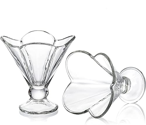 Image of MARTVIA 300ML Ice Cream Glasses Cups Dishes for Desserts, Milkshake,Fruit and Pudding Glass Serving Bowls, Perfect for Home, Restaurants and Parties Dishwasher Safe (Lotus Cups, Set of 2)
