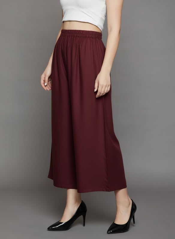 Image of Super Soft Viscose Rayon Flared Palazzo Pants for Women Stylish Wide Leg Straight Relaxed Fit Casual Ethnic Office Wear