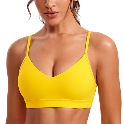 Image of CRZ YOGA Butterluxe V Neck Sports Bras | Light Support, Removable Pads, Yoga, Extremely Soft, Square Back, Adjustable Spaghetti Straps, for Women