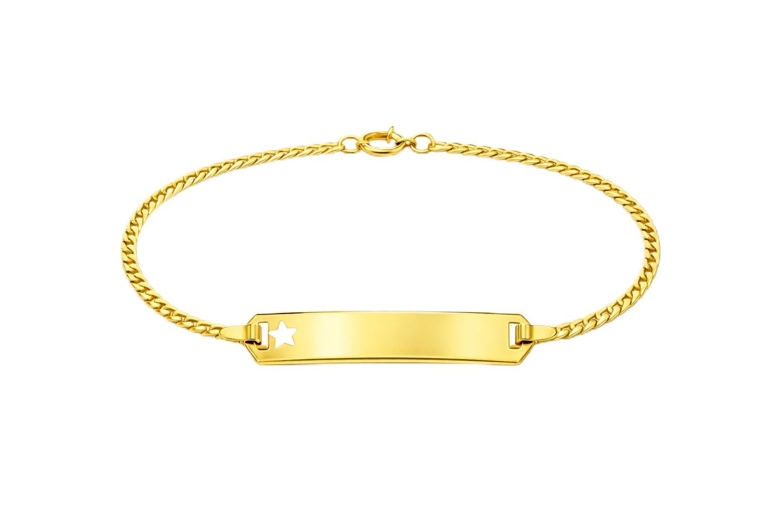 Baby- & Kinder ID-Armband Goldarmband mit Stern 333 Gold 14 cm I Panzer Armband mit Gravur Taufarmband Gold Namensarmband mit Namen Kinderschmuck | Nickelfrei | Made in Germany I 5.56059STERN