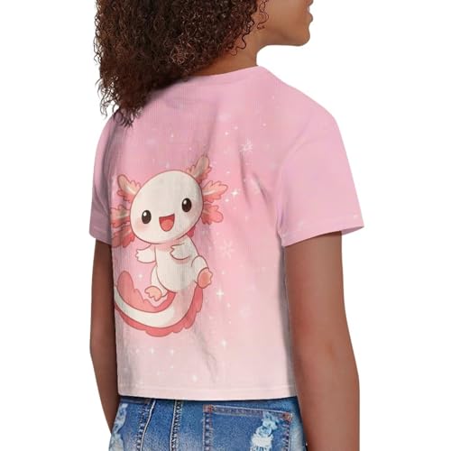 Image of Girls Fashion Crewneck Tee Shirts Casual Short Sleeve Crop Top Summer Outfits 5-14 Years Old