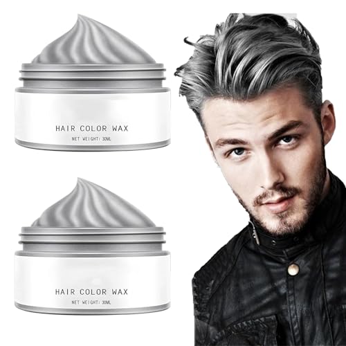Pemarlis 2PCS Cera del color del pelo, modelado temporal de una sola vez Cera natural del teñido de pelo del color,Tinte de Cabello Temporal Mujer y Hombre Para Fiestas, Cosplay y Halloween,Gris