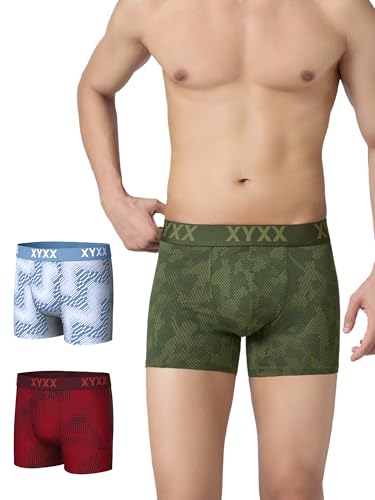 Image of XYXX Men's Cotton Modal Geometric Print Trunks | Antimicrobial, No-Marks Waistband Underwear for Men Combo (Pack of 3)