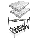 amuéblate Online - Pack Litera Metálica Reforzada Completa + 2 Colchones Viscoelásticos Modelo Carla Reversible, 90x190