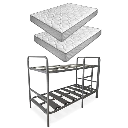 amuéblate Online - Pack Litera Metálica Reforzada Completa + 2 Colchones Viscoelásticos Modelo Carla Reversible, 90x190