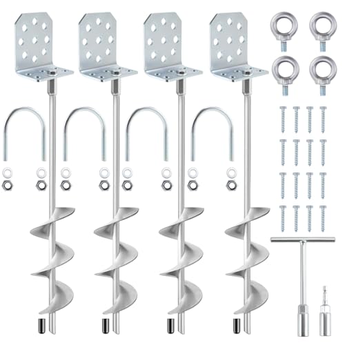 Ciyivak Swing Set Anchors 20 4 Pack Heavy Duty Ground Anchors Screw in with L-Brackets & Drill Adapter Fully Welded Spiral Earth Anchor for Storage Sheds Trampoline Fence Carports