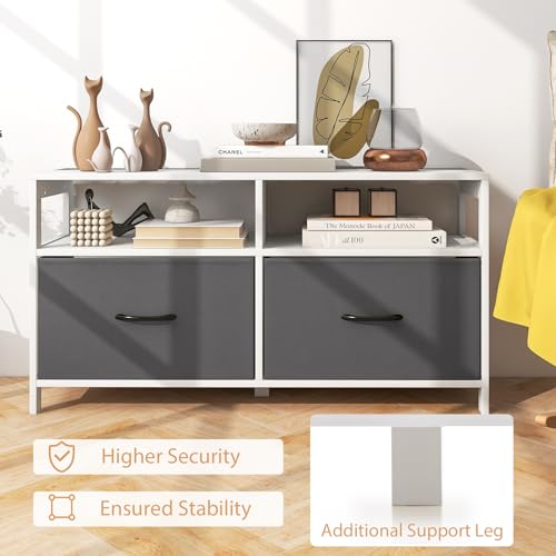 COSTWAY 2/5/7-Drawer Dresser, Fabric Chest of Drawers Cabinet with 5 Support Legs, Wooden Drawers Storage Organizer Unit for Bedroom, Living Room, Closet and Hallway (White+Grey, 2 Drawers+2 Cubes) - Image 5