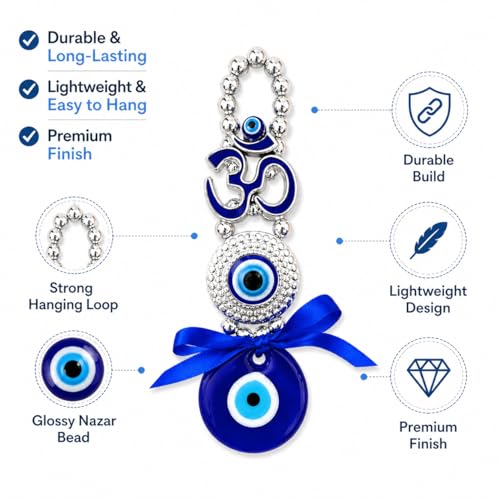 Image of BLUE BEADS Ceramic Turkish Feng Shui Vastu Blue Glass Evil Eye Hanging /Door Hanging Nazar Batu For Protection And Good Luck - Perfect For Gifting Home Or Office (Om)