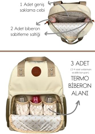 Stylo Popi Anne Bebek Bakım Ve Sırt Çantası Bej – Termal Biberon Bölmeli Geniş Hacimli Şık Tasarım (BEJ) - Görsel 4