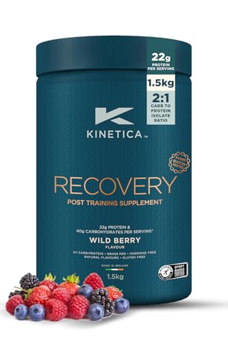 Kinetica Sports Recovery Powder - Wild Berry Flavour | 20 Servings/1.5kg | 2:1 Carbohydrates to Protein Isolate Ratio | Gluten-Free Post Workout Drink | Muscle Repair & Energy Store Replenisher