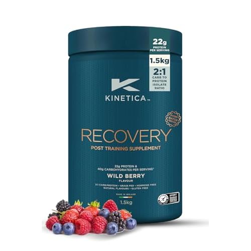 Kinetica Sports Recovery Powder – Wild Berry Flavour | 20 Servings/1.5kg | 2:1 Carbohydrates to Protein Isolate Ratio | Gluten-Free Post Workout Drink | Muscle Repair & Energy Store Replenisher
