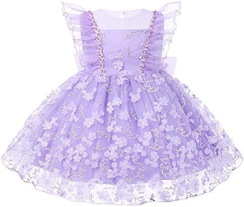 ODASDO Infant Baby Girl First Birthday Party Dress Toddler Kids Princess Tutu Back Bowknot Flutter Sleeve Flower Summer Casual Christening Formal Pageant Wedding Bridesmaid Dresses Violet 12-18 Months