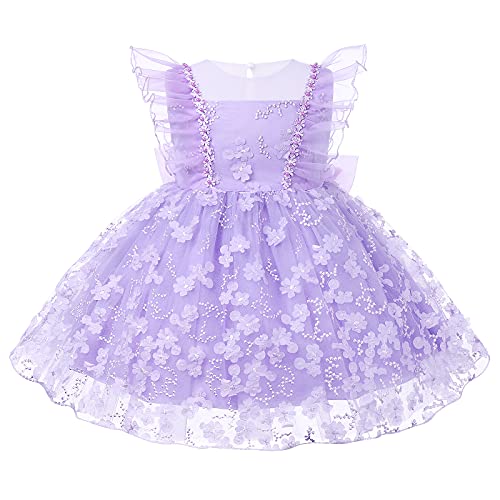 Robe lilas bébé fille pour mariage et concours de beauté - Robe tutu en tulle 6-12 mois