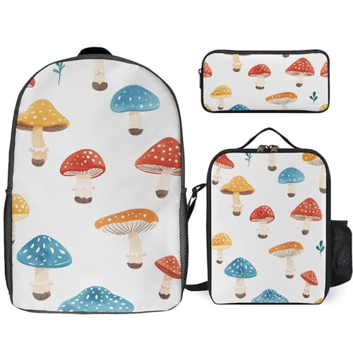 Sac à dos motif champignon rétro avec trousse et sac déjeuner